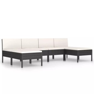 vidaXL, vidaXL 6-tlg. Garten-Lounge-Set mit Auflagen Poly Rattan Schwarz