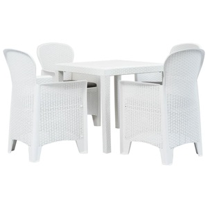 Diverse Hardware, 5-tlg. Garten-Essgruppe Kunststoff Weiss Rattan-Optik