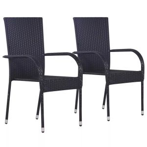 vidaXL, vidaXL Stapelbare Gartenstühle 2 Stk. Poly Rattan Schwarz, vidaXL Stapelbare Gartenstühle 2 Stk. Poly Rattan Schwarz