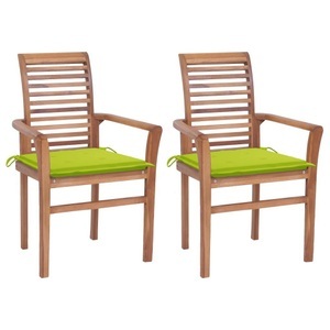vidaXL, vidaXL Essstühle 2 Stk. mit Hellgrünen Kissen Massivholz Teak, 