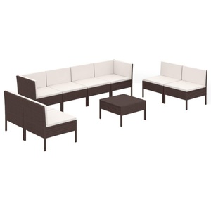 vidaXL 9-tlg. Garten-Lounge-Set mit Auflagen Poly Rattan Braun