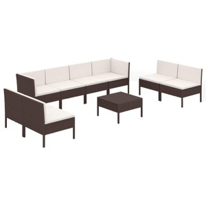 vidaXL, vidaXL 9-tlg. Garten-Lounge-Set mit Auflagen Poly Rattan Braun