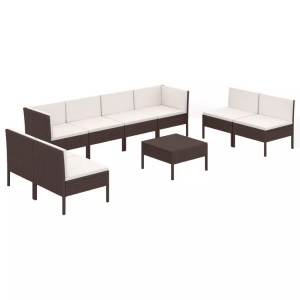 vidaXL, vidaXL 9-tlg. Garten-Lounge-Set mit Auflagen Poly Rattan Braun