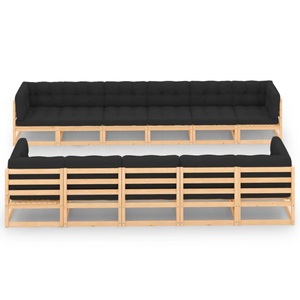 vidaXL, vidaXL 11-tlg. Garten-Lounge-Set mit Anthrazit Kissen Kiefernholz, vidaXL 11-tlg. Garten-Lounge-Set mit Kissen Massivholz Kiefer