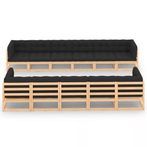 vidaXL, vidaXL 11-tlg. Garten-Lounge-Set mit Anthrazit Kissen Kiefernholz, vidaXL 11-tlg. Garten-Lounge-Set mit Kissen Massivholz Kiefer
