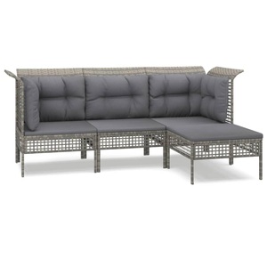 vidaXL, vidaXL 4-tlg. Garten-Lounge-Set mit Kissen Grau Poly Rattan
