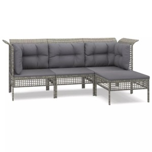 vidaXL, vidaXL 4-tlg. Garten-Lounge-Set mit Kissen Grau Poly Rattan