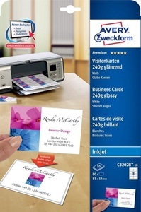 ZWECKFORM, Zweckform C32028-10 Visitenkarten 85X54Mm White -, Avery Zweckform Professionelle Visitenkarten InkJet, A4, 250g, glossy, doppelseitig, C32028-10, (10 Blatt)