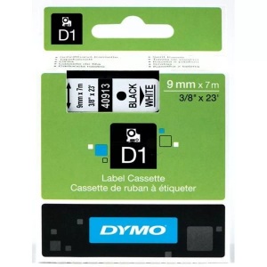 Dymo, Schriftband DYMO D1 40913 Bandfarbe: Weiß Schriftfarbe:Schwarz 9 mm 7 m, Dymo Schriftband D1, schwarz/weiss, 9mm, 7m, S0720680