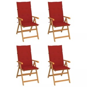 vidaXL, vidaXL Gartenstühle 4 Stk. mit Roten Kissen Massivholz Teak, vidaXL Gartenstühle 4 Stk. mit Roten Kissen Massivholz Teak