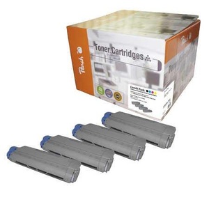 Peach, Peach Spar Pack Tonermodule kompatibel zu OKI C5650-series, Peach O4386/87/36/85 4 Toner (bk, c/m/y) ersetzt OKI 43865708-43872305-7 für z.B. OKI C 5650, OKI C 5650 DN, OKI C 5650 N, OKI C 5750
