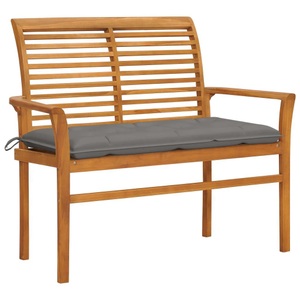 vidaXL, vidaXL Gartenbank mit Grauer Auflage 112 cm Massivholz Teak, vidaXL Gartenbank mit Grauer Auflage 112 cm Massivholz Teak