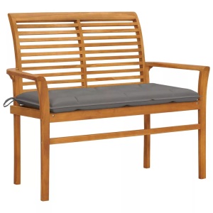 vidaXL, vidaXL Gartenbank mit Grauer Auflage 112 cm Massivholz Teak, vidaXL Gartenbank mit Grauer Auflage 112 cm Massivholz Teak