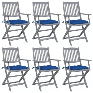vidaXL, vidaXL Klappbare Gartenstühle 6 Stk. mit Kissen Massivholz Akazie, vidaXL Klappbare Gartenstühle 6 Stk. mit Kissen Massivholz Akazie