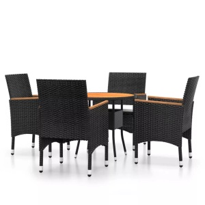 vidaXL, vidaXL 5-tlg. Bistro-Set Poly-Rattan und Massivholz Schwarz, vidaXL 5-tlg. Bistro-Set Poly-Rattan und Massivholz Schwarz