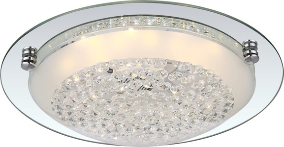 Globo, GLOBO FROO Deckenleuchte chrom, Glas satiniert, K5 Kristalle klar, D:315, H:90, inkl., Deckenleuchte Froo 32x32