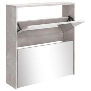vidaXL, vidaXL Schuhschrank mit Spiegel 2 Fächer Betongrau 63x17x67 cm, vidaXL Schuhschrank mit Spiegel 2 Fächer Betongrau 63x17x67 cm