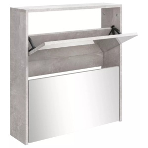 vidaXL, vidaXL Schuhschrank mit Spiegel 2 Fächer Betongrau 63x17x67 cm, vidaXL Schuhschrank mit Spiegel 2 Fächer Betongrau 63x17x67 cm