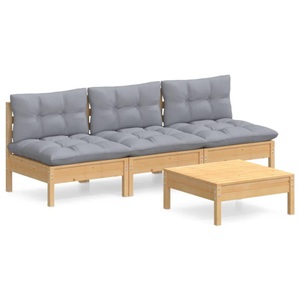 vidaXL, vidaXL 4-tlg. Garten-Lounge-Set mit Grauen Kissen Kiefernholz