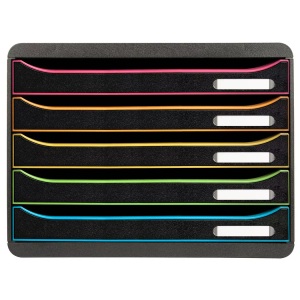 Exacompta, EXACOMPTA Schubladenelement Big-Box Plus Horizon, EXACOMPTA Schubladenbox Big-Box Plus 308914D schwarz/Harlekin, 5 Schubl.