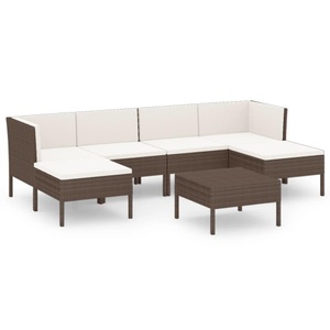 vidaXL, vidaXL 7-tlg. Garten-Lounge-Set mit Auflagen Poly Rattan Braun