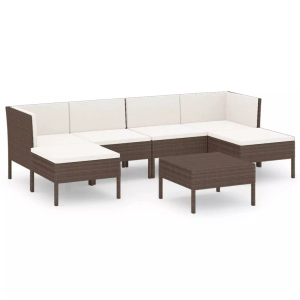 vidaXL, vidaXL 7-tlg. Garten-Lounge-Set mit Auflagen Poly Rattan Braun