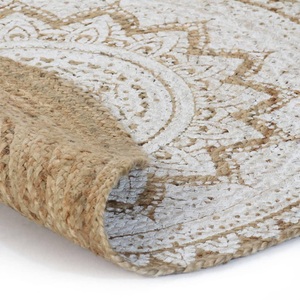 vidaXL, vidaXL Teppich Jute Geflochten Bedruckt 180 cm Rund, vidaXL Teppich Jute Geflochten Bedruckt 180 cm Rund