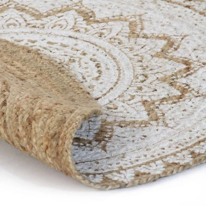 vidaXL, vidaXL Teppich Jute Geflochten Bedruckt 180 cm Rund, vidaXL Teppich Jute Geflochten Bedruckt 180 cm Rund
