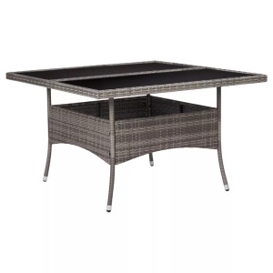 Diverse Hardware, Garten-Esstisch Grau Poly Rattan und Glas
