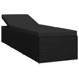 Diverse Hardware, Sonnenliege mit Auflage Poly Rattan Schwarz, 