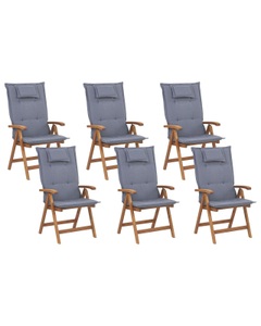 Beliani, Beliani Gartenstuhl Akazienholz hellbraun 6er Set Auflagen blau JAVA, 