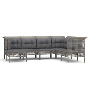 vidaXL, vidaXL 7-tlg. Garten-Lounge-Set mit Kissen Grau Poly Rattan, vidaXL 7-tlg. Garten-Lounge-Set mit Kissen Grau Poly Rattan