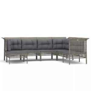 vidaXL, vidaXL 7-tlg. Garten-Lounge-Set mit Kissen Grau Poly Rattan, vidaXL 7-tlg. Garten-Lounge-Set mit Kissen Grau Poly Rattan