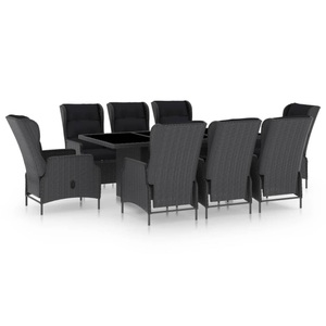vidaXL, vidaXL 9-tlg. Garten-Essgruppe mit Auflagen Poly Rattan Dunkelgrau