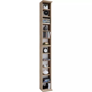 VCM, Holz CD DVD Stand Aufbewahrung Standregal Bücherregal Deko Regal Bigol Holz CD DVD Stand Aufbewahrung Standregal Bücherregal Deko Regal Bigol, VCM - Holzregal stehend | platzsparender CD Schrank für 204 CDs oder 72 DVDs Maße: H. 180 x B. 21 T. 20 cm Elegantes DVD Regal Blu-Ray Regal, One Size, Sonoma-Eiche