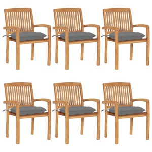 vidaXL, vidaXL Stapelbare Gartenstühle mit Kissen 6 Stk. Massivholz Teak