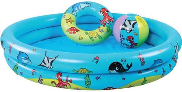 SWIM ESSENTIALS, Swim Essentials Playpoolset - Baby pool + Beachball + Swim ring, 120 cm, Swim Essentials - Baby Pool 120cm Playpool Set, One Size, Multicolor
