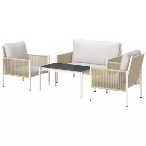 Northio, Northio - Gartenmöbel Set aus Polyrattan Lounge-Set mit 2er Sofa Sessel Glastisch Kissen wetterfest Sitzgruppe für 4 Personen Outdoor Balkonmöbel Set Terrassenmöbel für Garten Balkon Braun+Grau |, One Size