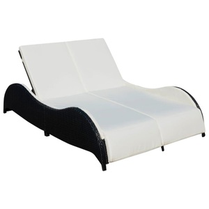 Diverse Hardware, Doppel-Sonnenliege mit Auflage Poly Rattan Schwarz, vidaXL Doppel-Sonnenliege mit Auflage Poly Rattan Schwarz