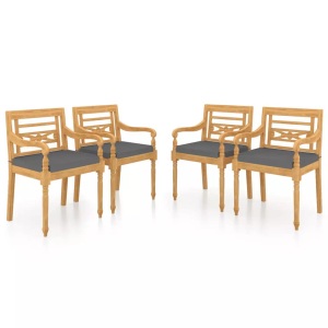 vidaXL, vidaXL Batavia-Stühle 4 Stk. mit Kissen Massivholz Teak, vidaXL Batavia-Stühle 4 Stk. mit Kissen Massivholz Teak