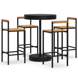 vidaXL, vidaXL 5-tlg. Gartenbar-Set Schwarz Poly Rattan & Massivholz Akazie