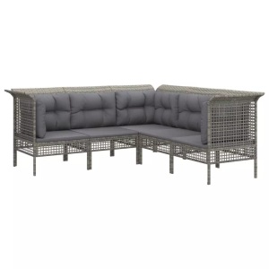 vidaXL, vidaXL 5-tlg. Garten-Lounge-Set mit Kissen Grau Poly Rattan