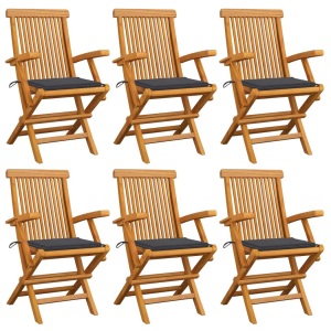 vidaXL, vidaXL Gartenstühle mit Anthrazit Kissen 6 Stk. Massivholz Teak, vidaXL Gartenstühle mit Anthrazit Kissen 6 Stk. Massivholz Teak