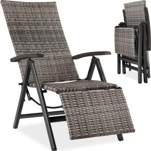 TecTake, Rattanstuhl Brisbane klappbar mit Aluminiumgestell und Fussablage Rattanstuhl Brisbane klappbar mit Aluminiumgestell und Fussablage, Tectake - Rattanstuhl Brisbane klappbar mit Aluminiumgestell und Fussablage, 1 Stück, Grau
