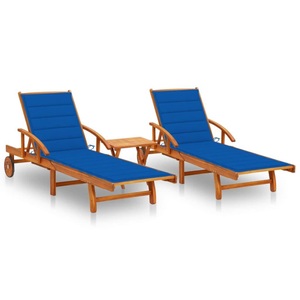 vidaXL, vidaXL Sonnenliegen 2 Stk. mit Tisch und Auflagen Massivholz Akazie