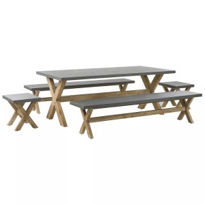 Beliani, Beliani OLBIA Gartentisch + Bänke Hocker