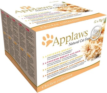 Applaws, 24 x 70 g Applaws Nassfutter in Brühe & Gelee + 30 g Cat Tuna Loin gratis! - Hühnchenauswahl (4 Sorten), Applaws Nassfutter Multipack mit Hühnchenbrust, Käse, Kürbis und Schinken (12x70g)