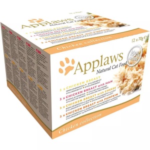 Applaws, 24 x 70 g Applaws Nassfutter in Brühe & Gelee + 30 g Cat Tuna Loin gratis! - Hühnchenauswahl (4 Sorten), Applaws Nassfutter Multipack mit Hühnchenbrust, Käse, Kürbis und Schinken (12x70g)