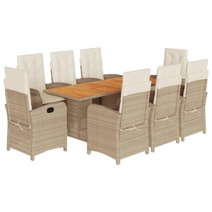 vidaXL, vidaXL 9-tlg. Garten-Essgruppe mit Kissen Beigemischung Poly Rattan