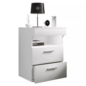 VCM, Nachtschrank Beistelltisch Schublade Konsole Boxspring Nachttisch Slepal L Nachtschrank Beistelltisch Schublade Konsole Boxspring Nachttisch Slepal L, VCM - Nachtschrank | Beistelltisch mit zwei Schubladen Nachttisch Maße ca. H. 61 x B. 45 T. 39 cm Slepal L, One Size, Weiss